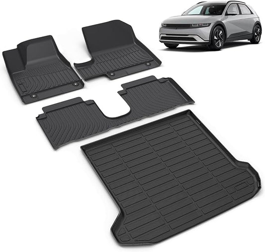 All Weather Car Floor Mats & Cargo Liner Set Fit for Hyundai Ioniq 5 Movable Console 2025 (Limited Models) Floor Liners Trunk Liner Ioniq 5 Cargo Mat Accessories Black