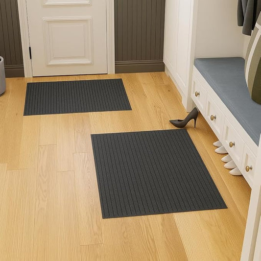 Ottomanson Mud Mat 2' x 3' - 2 Pack Entryway Rug -Non-Slip Scraper Doormat for Muddy Paws, Dirt Trapping Indoor/Outdoor Mat for High-Traffic Areas, Kitchen, Garage, Patio, Black