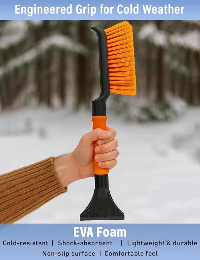 17" Snow Brush & Ice Scraper for Car Windshield | Heavy-Duty Snow Removal Tool | Small Snow Brush with Ergonomic Foam Grip | Essential Car Winter Accessory | Efficient Snow Clearing Brush