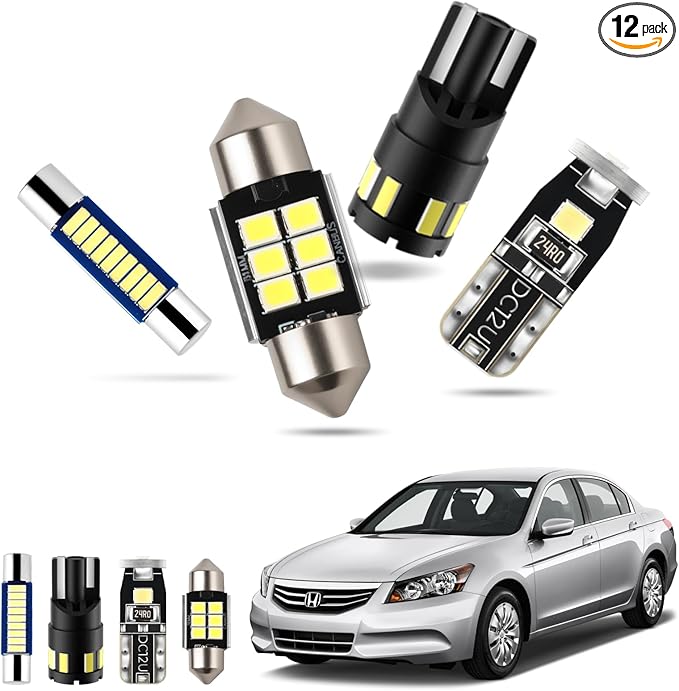 EASY EAGLE LED Interior Car Lights for Honda-Accord-2003-2012: 12 Piece Kit White LED Light Bulbs - Super Bright 6000K + Install Tool