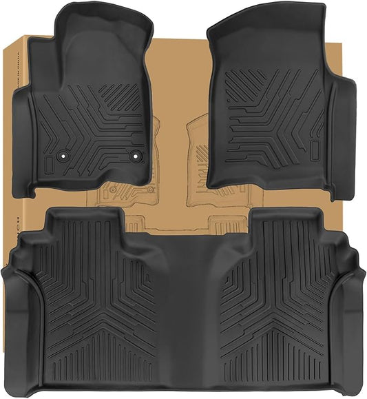Weize Floor Mats Cargo Liner for Chevrolet Silverado 1500/GMC Sierra 1500 2019-2024 2025, Chevy Silverado/GMC Sierra 2500HD/3500HD Crew Cab 2020-2024 2025 (Rear Row with Carpeted Under-seat Storage)