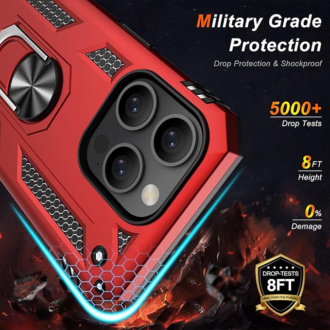 IKAZZ for iPhone 14 Pro Case 6.1 Inch with Screen Protector,Military Grade Shockproof Heavy Duty Protective Phone Cover Pass 16ft Drop Test with Magnetic Kickstand Car Mount Holder,Red
