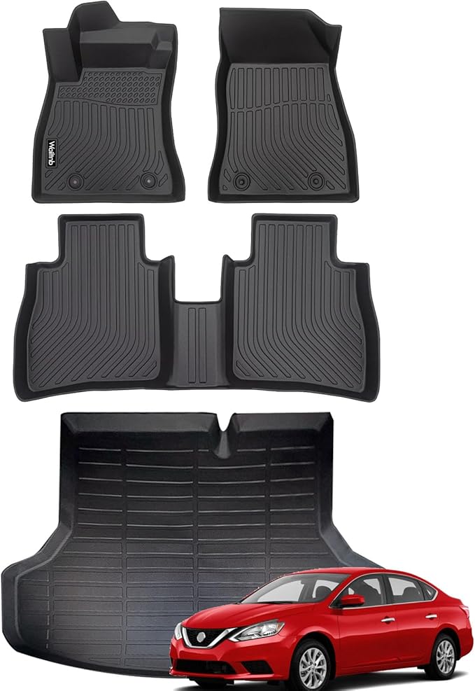 Wailtnb-Car Floor Mats & Cargo Mat for Nissan Sentra 2014-2019 S/SV/SR All Weather Car Floor Mats for Sentra Durable Automotive Floor Liners Accessories Black 2019