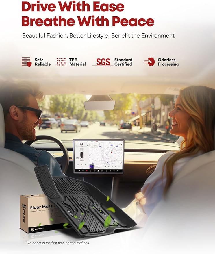 YHTAUTO Floor Mats Fit 2019-2025 Chevy Silverado/GMC Sierra 1500 Crew Cab (w/o Rear Underseat Storage Box), TPE All Weather Car Mats Waterproof Odorless Floor Liner, 1st & 2nd Row Liner