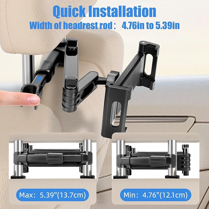 2 Pack Tablet Holder for Car, Ipad Headrest Mount for 6-13'' ipad/Phone Car Tablet Holder with 360° Adjustable Rotation,Essential for Road Travel, Black