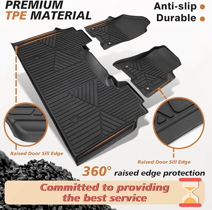 TripleAliners Floor Mats All Weather Liner Compatible with 2019-2025 RAM 1500 Crew Cab Accessories 1st & 2nd Row Floor Liners TPE Heavy Duty Custom Fit Car Mats (Not for Classic)
