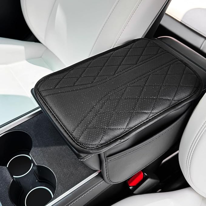 Upgraded Car Center Console Cover Microfiber Leather Armrest Cover Cushion with 2 Storage Bags&Universal Car Armrest Storage Box Universal Car Interior Accessory (2 Pockets, Black)