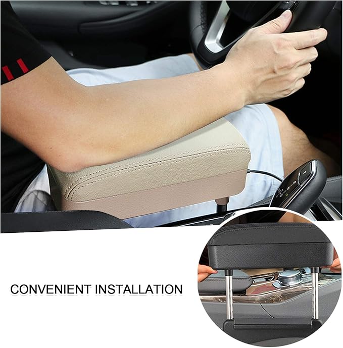 SKTU Auto Car Armrest Extender Support Elbow & Forearm Arm Wrist Rest Support Adjustable Height Comfort Pad Universal Fit for Most Car Models Center Console (Beige)