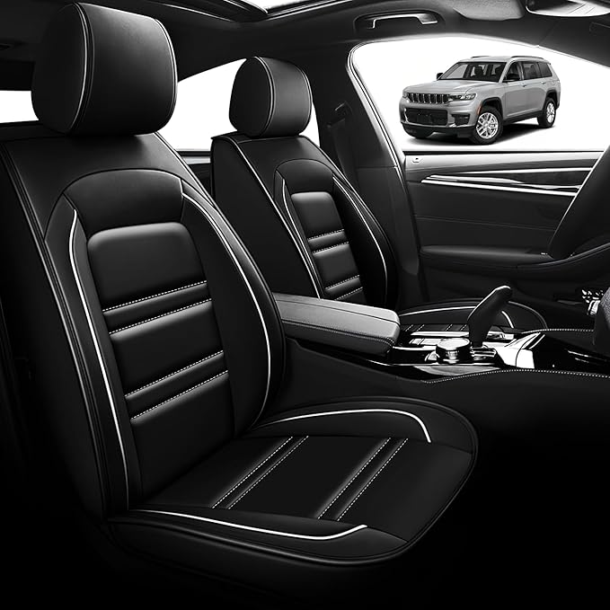 Seat Cover for JP Grand Cherokee 2011-2025 | Car Seat Covers Front Seats, Waterproof Seat Protectors, Automotive Front Seat Covers (Front Seat, Black&White Line)