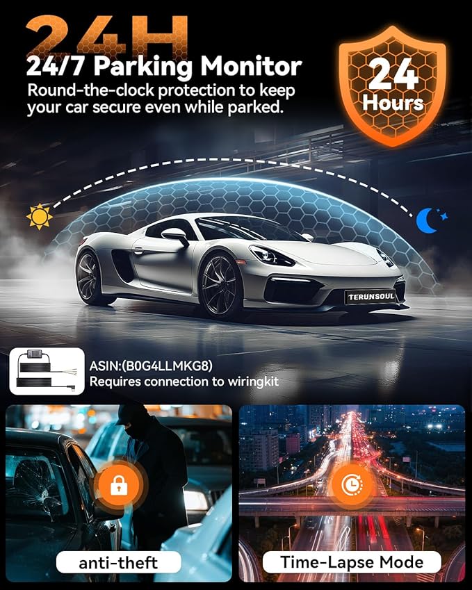 4K Dash Cam Front and Rear, Full HD 3 Channel Dashcam, Free 128GB Memory Card, Built-in 5.8GHz WiFi Built-in GPS, Collision Sensor, Night Vision, HDR, 3.16" IPS, 24H Parking Mode（Black）