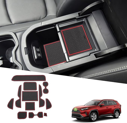 Ruiya 2025 RAV4 Door Slot Mats for 2025 Toyota RAV4 Accessories Center Console Liner Mats Compatible with 2019 2020 2021 2022 2023 2024 2025 Toyota RAV4 Hybrid/LE/XLE/Limited/XLE Premium(12PCS/Sets)