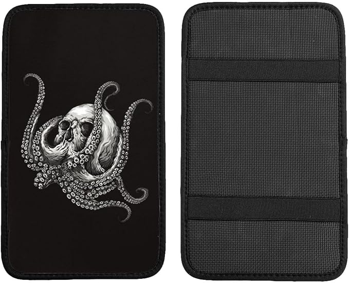 Black Sugar Skull Octopus Ocean Auto Center Console Armrest Pad Universal Car Center Console Cover Seat Box Cover for Sedan, Van, SUV, Truck Car Accessorie