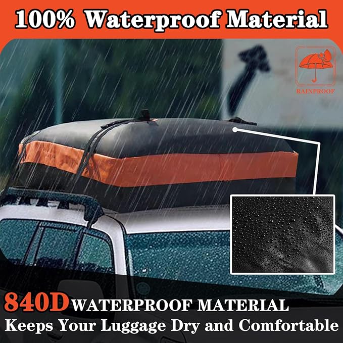 15 Cubic Car Roof Cargo Carrier, 44L x 34W Soft-Shell 100% Waterproof 840D Roof Car Bag for All Cars,Black and Yellow Combination Suitable Suitable for All Cars Camping Storage Bag