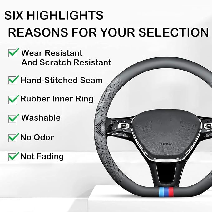 Tricolor Stripes D-Type Steering Wheel Cover, Cute Steering Wheel Cover for Women, 14.5-15 Inch Non-Slip Breathable Microfiber Car Steering Wheel Protector