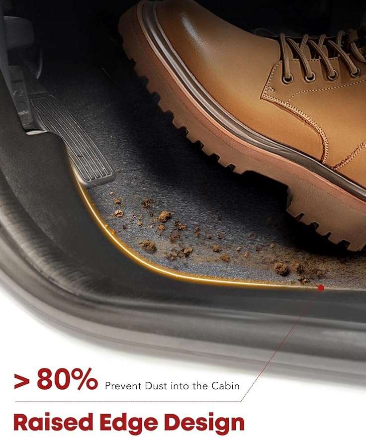 YHTAUTO Floor Mats Fit 2019-2025 Chevy Silverado/GMC Sierra 1500, 2020-2025 Silverado/Sierra 2500HD/3500HD Crew Cab (w/Rear Underseat Storage Box & Front Bucket Seat), TPE All Weather Floor Liner