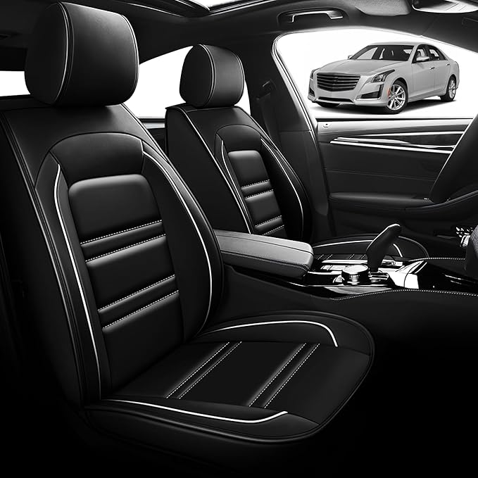 Seat Cover for Cadillac cts 2003-2019 | Car Seat Covers Front Seats, Waterproof Seat Protectors, Automotive Front Seat Covers (Front Seat, Black&White Line)