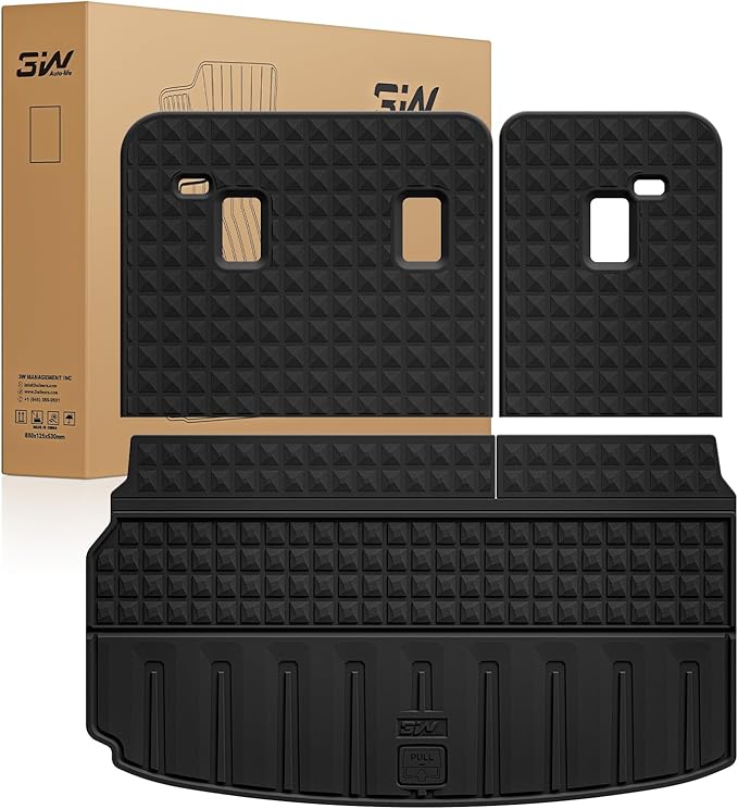 3W Seat Back Mats & Cargo Mat for Chevrolet Chevy Traverse 2024-2026 & GMC Acadia 2024-2026 & Buick Enclave 2025-2026, All Weather TPE Custom Fit Cargo Mat Trunk Liner with Backrest Mat, Black