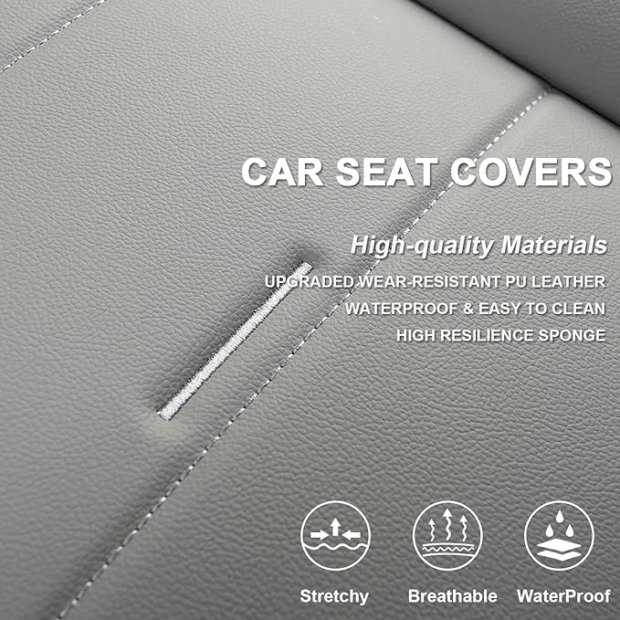 West Llama Bottom Seat Covers, Include 1 Pair Front Seat Protector and 1 Rear Seat Cover, Universal PU Leather Seat Covers for 90% Cars (Gray)