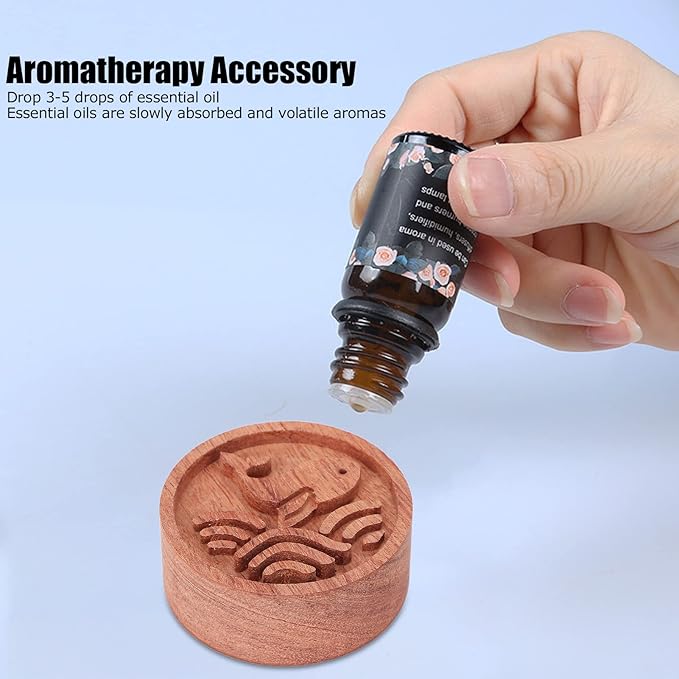 Wood Essential Oil Diffuser, Mini Round Wooden Grain Portable Air Freshener, Oil Diffusers Aromatherapy, for Car Living Room Home Office