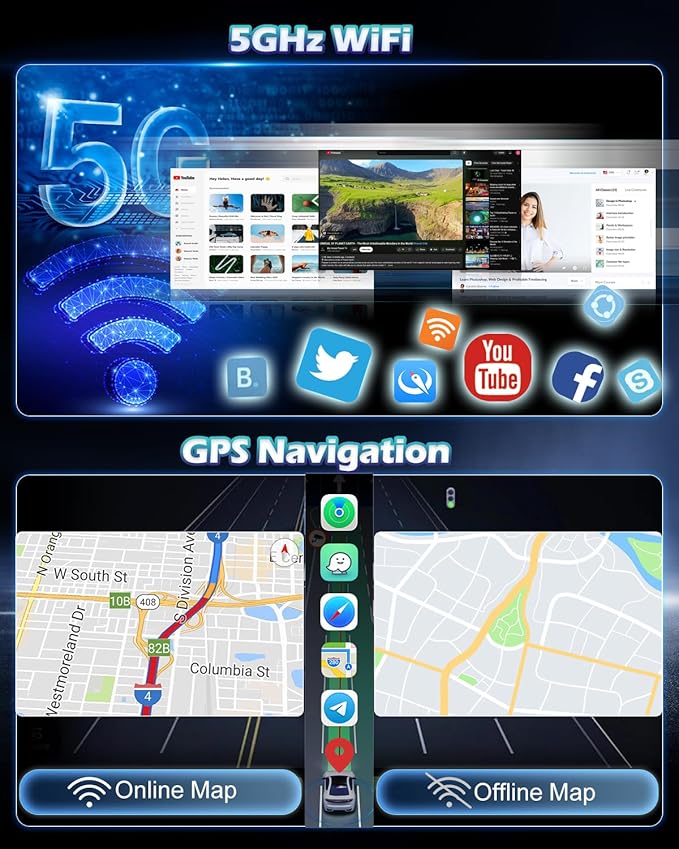 4G+128G Car Stereo for Jeep Renegade 2015 2016 2017 2018 2019 2020 - Wireless Carplay & Android Auto - 9 Inch Android 15 Touchscreen Radio with EQ/5GHz WiFi/GPS/SWC, AHD Rear View Camera