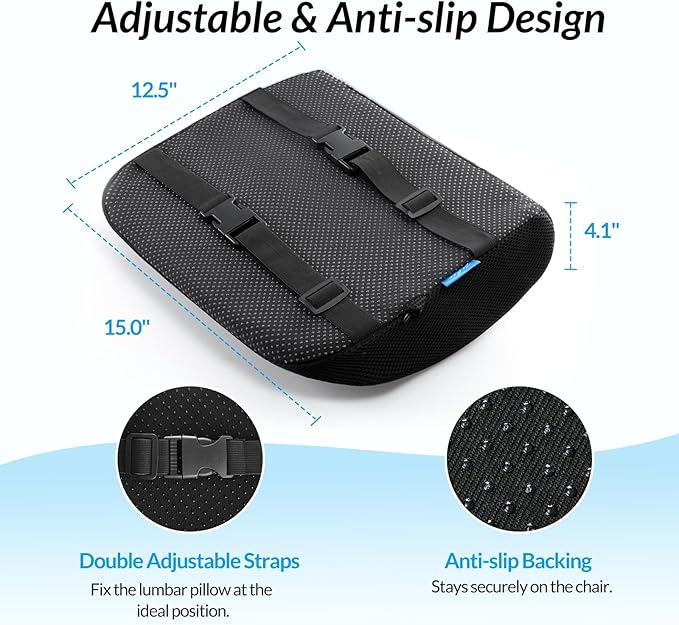 ZIKEE Lumbar Support Pillow for Office Chair with Dual-Firmness Memory Foam, Ergonomic Back Pillow for Targeted Support, Back Cushion with Dual Straps, Versatile Use for Car, Computer Gaming Chair