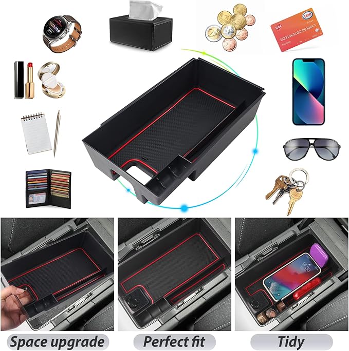 SKTU (Update) Compatible with 2021 2022 2023 2024 Venza Center Console Organizer 2024 2023 2022 Toyota Venza Accessories ABS Black Materials Tray Armrest Secondary Storage Box (Red)