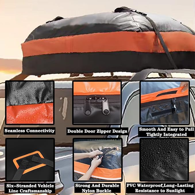 15 Cubic Car Roof Cargo Carrier, 44L x 34W Soft-Shell 100% Waterproof 840D Roof Car Bag for All Cars,Black and Yellow Combination Suitable Suitable for All Cars Camping Storage Bag