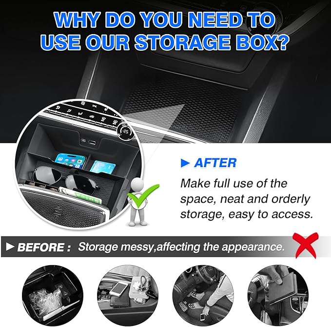 Autorder 2PCS Center Console Organizer for Chevy Chevrolet Equinox 2025-2026 Accessories Center Console Insert Tray Secondary Storage Box with Anti-Slip Mat(Not for Equinox EV)