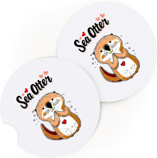 2 Pack Otter Car Cup Holder Coaster, Cute Otter Car Interior Accessories Drink Coaster for Women & Men, Otter Lovers Themed Gifts Stuff Accessories Things Merchandise Items!