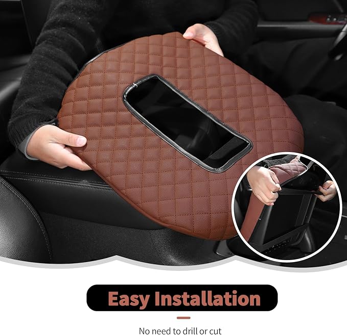 RT-TCZ Center Console Armrest Box Pad Cover Leather for Chevy Avalanche/Silverado/Suburban/Tahoe 2007-2013,for GMC Yukon/Sierra 2007-2013 (Brown)