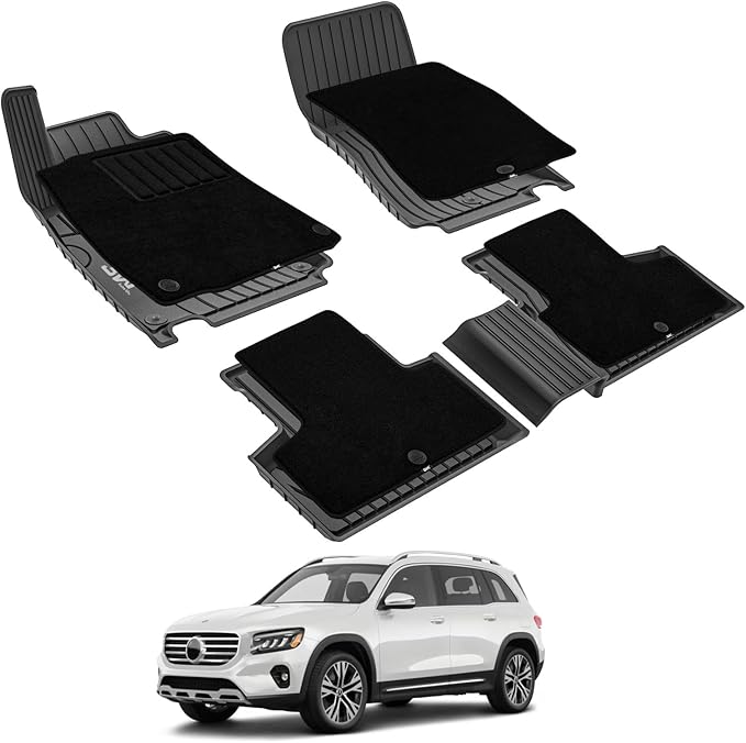 3W Floor Mats with Carpets Custom Fit Mercedez Benz GLB 2020-2026, TPE Floor Liner Thickened Carpet with Safety Locks and Driver Heel Pad for Benz GLB250 GLB35 AMG Cars Accessory
