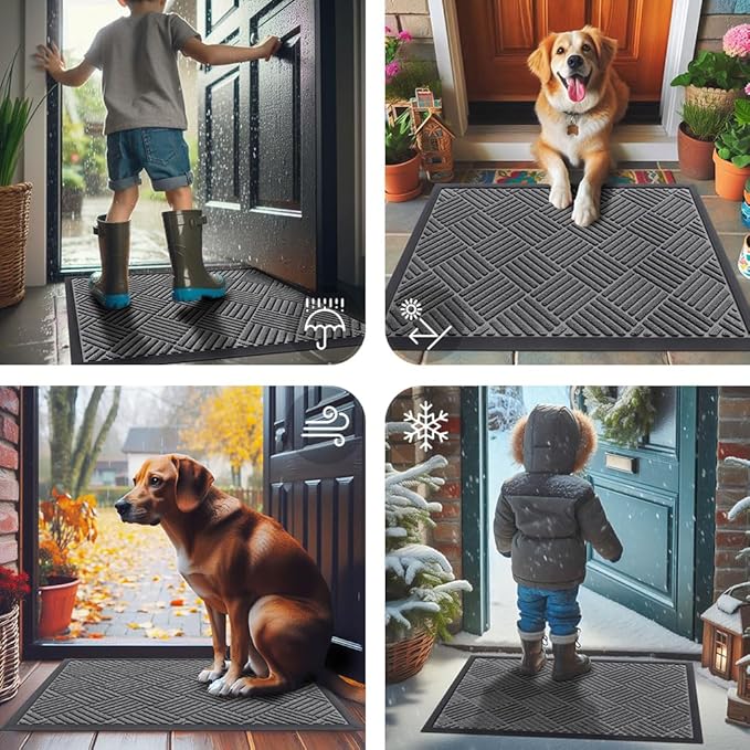 Smiry Front Door Mat Outside Entrance, Heavy Duty Outdoor Indoor Natural Rubber Doormat, Non Slip, Trap Dirt and Moisture, Easy Clean, Low Profile Patio Porch Entryway Mat, 71x47, Grey