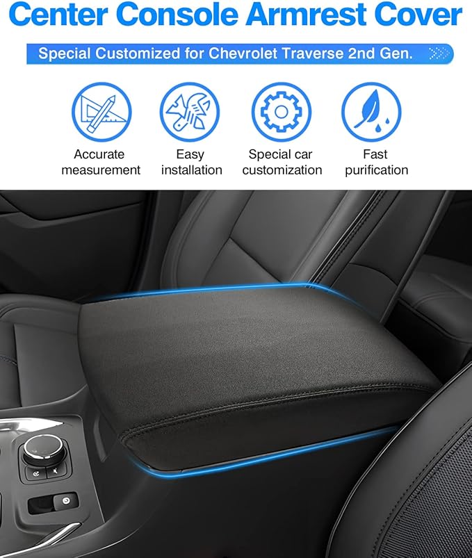 Autorder Center Console Cover for 2018-2024 Chevrolet Traverse Accessories Armrest Cover Anti-Scratch Middle Console Pad Leather Armrest Protector