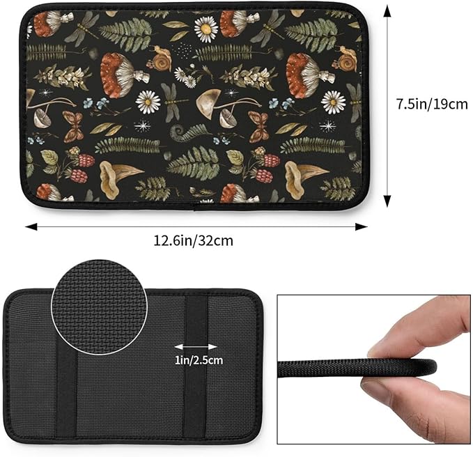 Vintage Magic Witch Mushroom Fern Witchcraft Auto Center Console Armrest Pad Universal Car Center Console Cover Seat Box Cover for Sedan, Van, SUV, Truck Car Accessorie