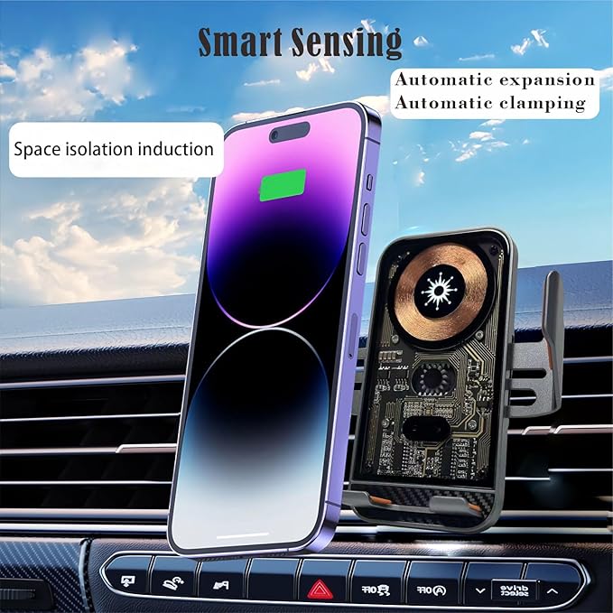 Wireless Car Charger Mount, 15W Fast Charging Auto Clamping Car Charger Holder for iPhone/Samsung for iPhone 16 15 14 13 12 11 Pro,Samsung Galaxy S25 S24 Ultra S23 S22 S21 S20