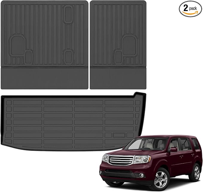 Wailtnb-All Weather Cargo Liners & Backrest Mats for Honda Pilot 2009-2015 Liners Custom Fit Honda Pilot 2009 2010 2011 2012 2013 2014 2015 Waterproof Durable Easy Clean Accessories