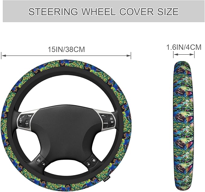 Peacock Steering Wheel Covers Tree Branch Flower Tropical Peacock Universal Steering Wheel Cover for Women Men Car Accessories Elastic Stretch Steering Wheel Cover for Truck Auto Suvs