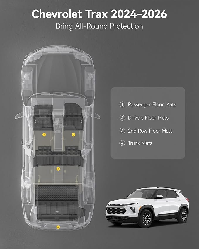 3W Floor Mats & Cargo Liner for Chevy Trax 2024 2025 2026, All Weather TPE Custom Fit Floor Mats for Cars, Car Mats Full Set for Chevy Trax Accessories, Black