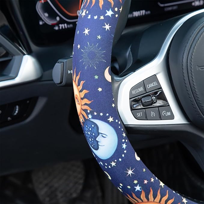 Astrology Sun Moon Celestial Steering Wheel Cover Auto Steering Wheel Protector, Anti-Slip, Breathable, Absorbing Sweat, Universal Car Accessories 14.5–15 inch,Fit for Most Car, Trucks, SUV