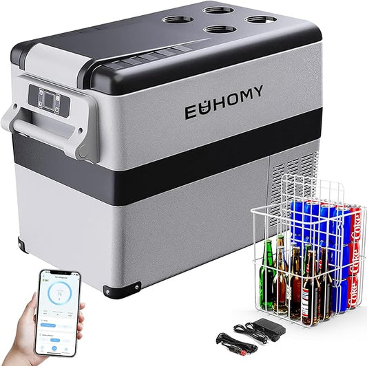 EUHOMY 12 Volt Refrigerator, 47QT Electric Cooler, 12V Fridge APP Control, 12V Cooler -4℉~68℉, Portable Freezer 12/24V DC 110-240V AC for Camping, Travel, Truck, Home