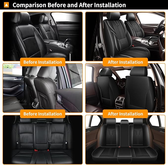 AOMSAZTO Car Seat Covers Full Set for Chevrolet Chevy Malibu 2009-2025 2026: Seat Cover Faux Leather Breathable Waterproof Compatible Airbag (Black)
