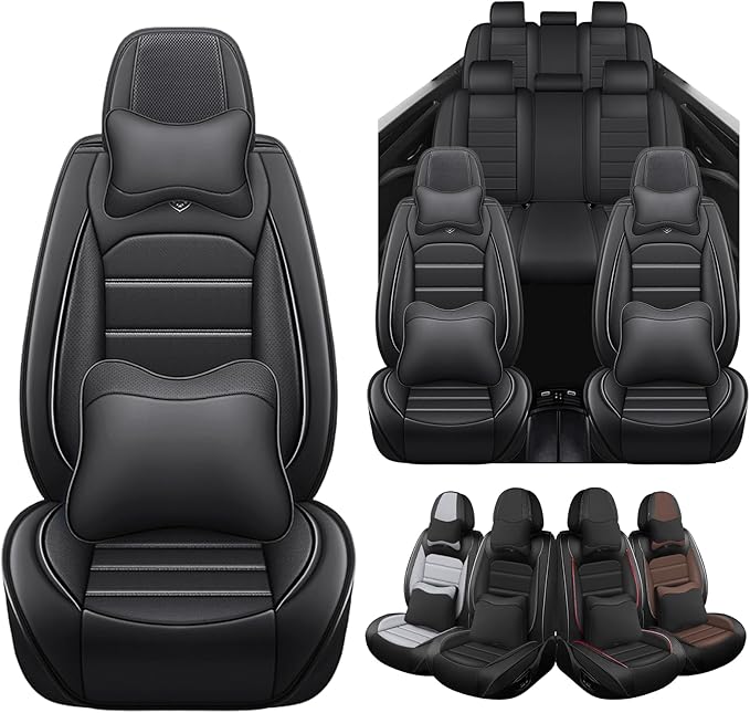 Seat Covers Custom Fit for Acura MDX 2001-2025, 7 Seat, Compatible Airbag Non-Slip Waterproof Leather Seat Cover, Luxury Interior Car Seat Covers Full Set with Pillow, Black