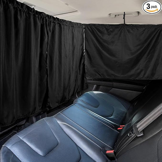 Set of 3 Car Window Shades - 95% Light Blocking Sunshades, 1 Privacy Divider Curtains & 2 Side Window Covers, Wide Sedan SUV Accessories for Kids Baby Travel Camping Nap Sleeping