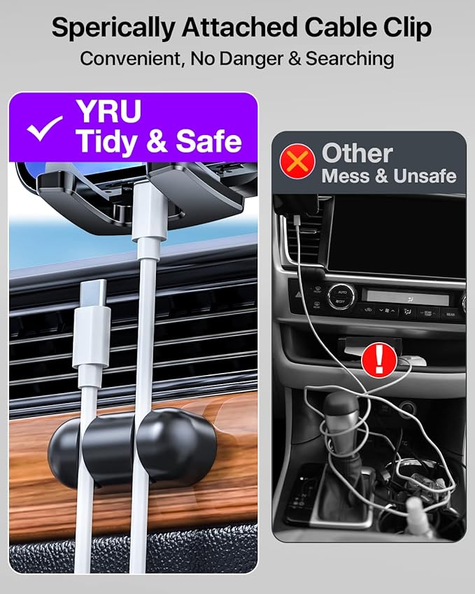 YRU [True Upgrade for Safety] Car Phone Holder Mount [Patent & Military-Grade] Dashboard Cell Phone Holder for Car Vent Windshield Phone Stand for iPhone 17 16 15 14 13 Pro Max Truck Samsung, Purple