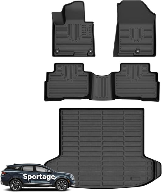 Wayhigh-All Weather Floor Mats and Cargo Liner Set Fit for Kia Sportage Hybrid 2025 2024 2023(Not Fit Plug-in Hybrid) TPE Car Mats Waterproof Rubber Floor Liners for Kia Sportage Hybrid Accessories
