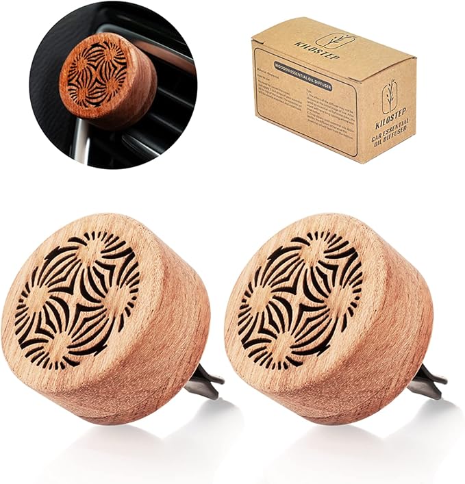 Essential Oil Car Diffuser, 2 PCS Car Aromatherapy Wood Diffuser with Vent Clip