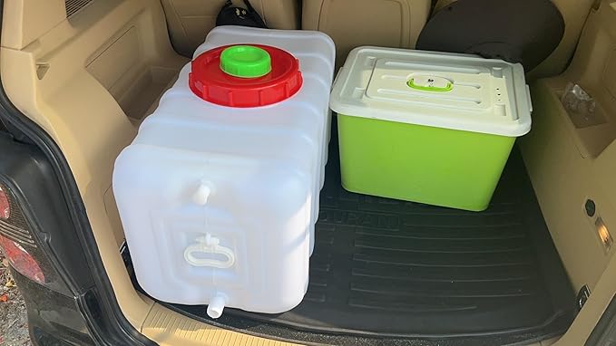 12 Gallon Portable Water Tank with Spigot&Hose, Water Storage Container for Camping, RV, Truck, Emergency Preparedness（Thickening）