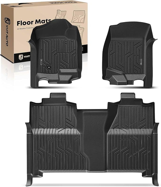 YHTAUTO Floor Mats Fit 2007-2013 Chevy Silverado/GMC Sierra 1500, 2007-2014 Silverado/Sierra 2500HD/3500 HD Crew Cab, TPE All Weather Car Mats Waterproof Odorless Floor Liner, 1st & 2nd Row Liner