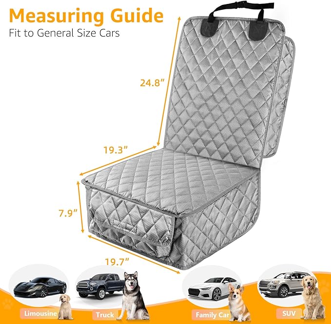 PETICON Waterproof Front Seat Car Cover, Full Protection Dog Car Seat Cover with Side Flaps, Nonslip Scratchproof Front Seat Cover Fits for Cars, Trucks, SUVs, Jeep, Gray (Gray)