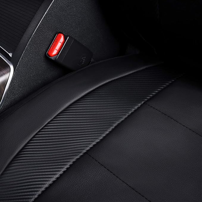 Flying Banner car seat Covers Protects Water Proof Faux Leather Carbon Fiber Front and Rear Bench (Black Black, Full Set - 9PCS)